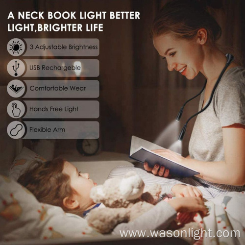 Rechargeable 4 Super Bright LED Book Light, 3 Level Control Reading Neck Hug Light, Reading Lights for Books in Bed at Night